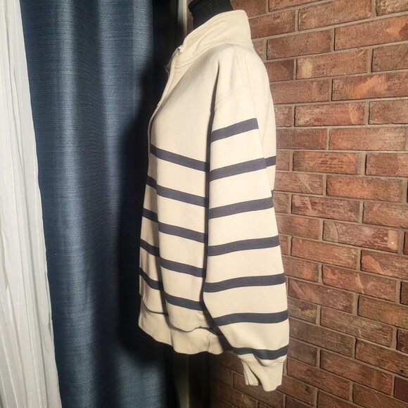 Abercrombie & Fitch Women's Blue & Lt Beige Striped 1/4 Zip Sweatshirt - Size S - Picture 4 of 13